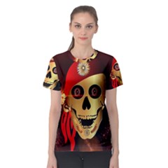 Funny, Happy Skull Women s Sport Mesh Tees