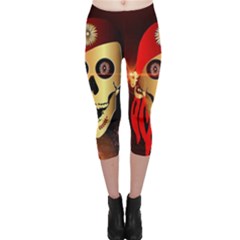 Funny, Happy Skull Capri Leggings