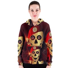 Funny, Happy Skull Women s Zipper Hoodies