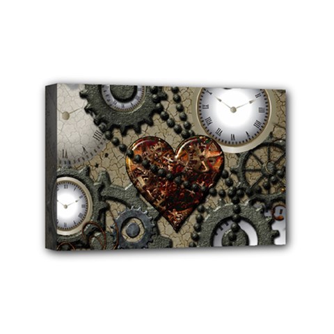 Steampunk With Clocks And Gears And Heart Mini Canvas 6  X 4 