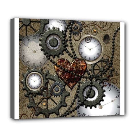 Steampunk With Clocks And Gears And Heart Deluxe Canvas 24  X 20  