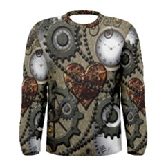 Steampunk With Clocks And Gears And Heart Men s Long Sleeve T-shirts