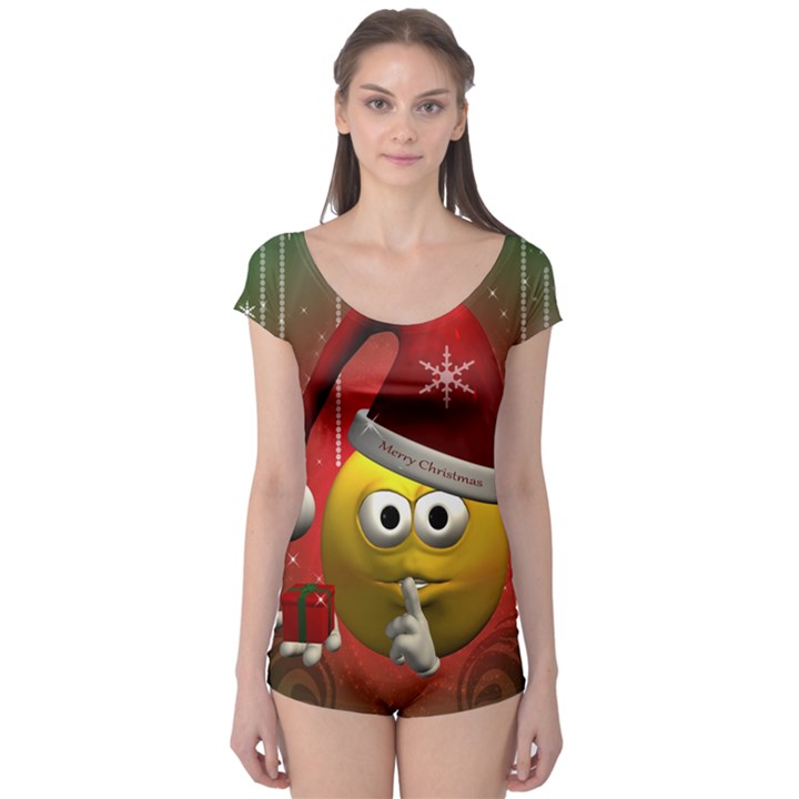 Funny Christmas Smiley Short Sleeve Leotard