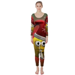 Funny Christmas Smiley Long Sleeve Catsuit by FantasyWorld7