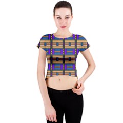 Rectangles And Stripes Pattern Crew Neck Crop Top by LalyLauraFLM