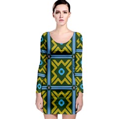 Rhombus In Squares Pattern Long Sleeve Bodycon Dress