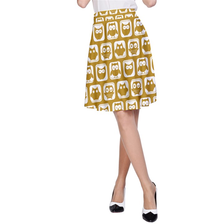 Olive And White Owl Pattern A-Line Skirts