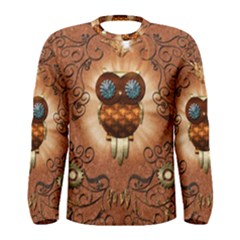 Steampunk, Funny Owl With Clicks And Gears Men s Long Sleeve T-shirts