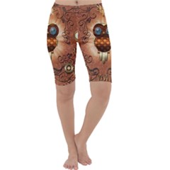 Steampunk, Funny Owl With Clicks And Gears Cropped Leggings by FantasyWorld7