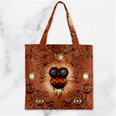 Steampunk, Funny Owl With Clicks And Gears Zipper Grocery Tote Bags