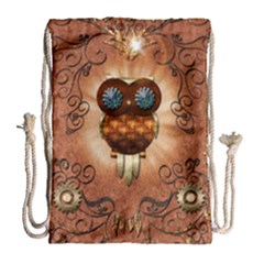 Steampunk, Funny Owl With Clicks And Gears Drawstring Bag (large)