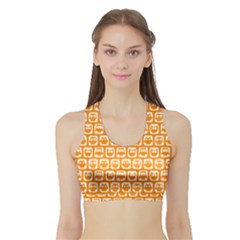 Yellow And White Owl Pattern Women s Sports Bra With Border by GardenOfOphir