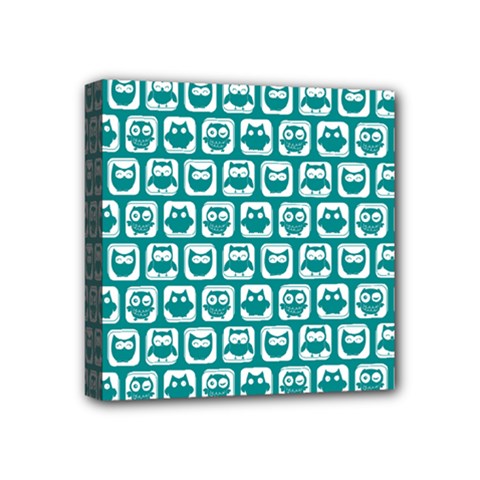 Teal And White Owl Pattern Mini Canvas 4  X 4 