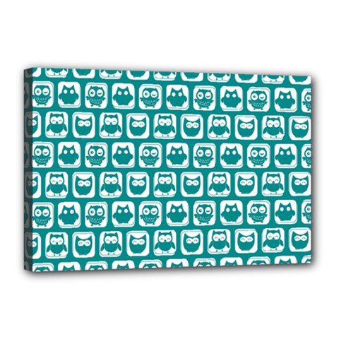 Teal And White Owl Pattern Canvas 18  X 12  by GardenOfOphir