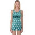 Teal And White Owl Pattern Women s Boyleg One Piece Swimsuits View1