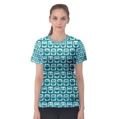 Teal And White Owl Pattern Women s Sport Mesh Tees