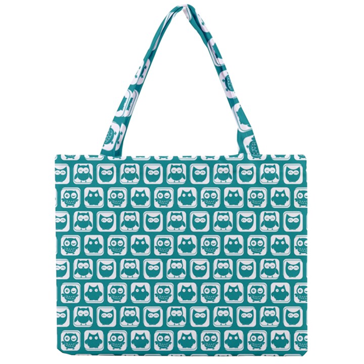 Teal And White Owl Pattern Tiny Tote Bags