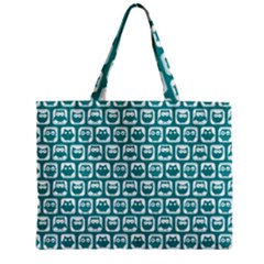 Teal And White Owl Pattern Zipper Tiny Tote Bags