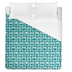 Teal And White Owl Pattern Duvet Cover Single Side (full/queen Size) by GardenOfOphir