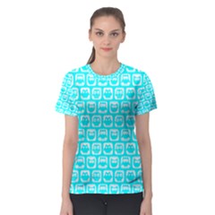 Aqua Turquoise And White Owl Pattern Women s Sport Mesh Tees