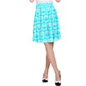 Aqua Turquoise And White Owl Pattern A-Line Skirts View1