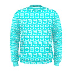 Aqua Turquoise And White Owl Pattern Men s Sweatshirts by GardenOfOphir