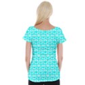 Aqua Turquoise And White Owl Pattern Women s Cap Sleeve Top View2