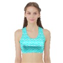 Aqua Turquoise And White Owl Pattern Women s Sports Bra with Border View1