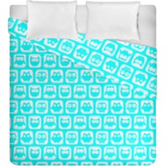 Aqua Turquoise And White Owl Pattern Duvet Cover (king Size) by GardenOfOphir