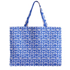 Blue And White Owl Pattern Zipper Tiny Tote Bags by GardenOfOphir