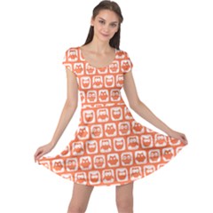 Coral And White Owl Pattern Cap Sleeve Dresses by GardenOfOphir