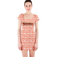 Coral And White Owl Pattern Short Sleeve Bodycon Dresses by GardenOfOphir