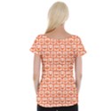 Coral And White Owl Pattern Women s Cap Sleeve Top View2