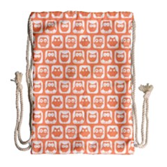 Coral And White Owl Pattern Drawstring Bag (large)