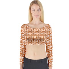 Orange And White Owl Pattern Long Sleeve Crop Top by GardenOfOphir