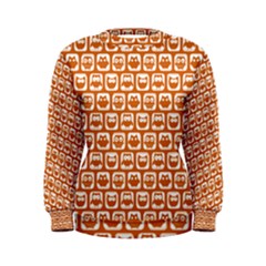 Orange And White Owl Pattern Women s Sweatshirts by GardenOfOphir