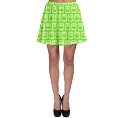 Lime Green And White Owl Pattern Skater Skirts by GardenOfOphir