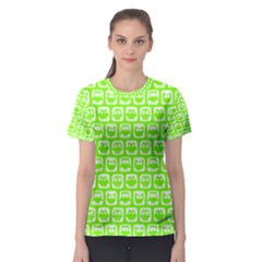 Lime Green And White Owl Pattern Women s Sport Mesh Tees