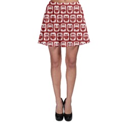 Red And White Owl Pattern Skater Skirts