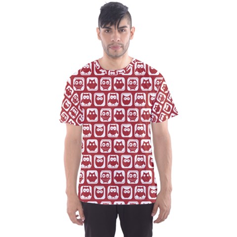 Red And White Owl Pattern Men s Sport Mesh Tees by GardenOfOphir