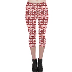 Red And White Owl Pattern Capri Leggings by GardenOfOphir