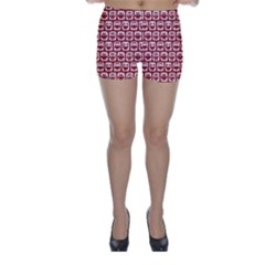 Red And White Owl Pattern Skinny Shorts by GardenOfOphir