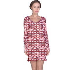 Red And White Owl Pattern Long Sleeve Nightdresses