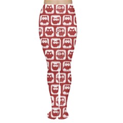 Red And White Owl Pattern Women s Tights by GardenOfOphir