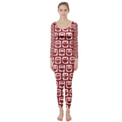 Red And White Owl Pattern Long Sleeve Catsuit