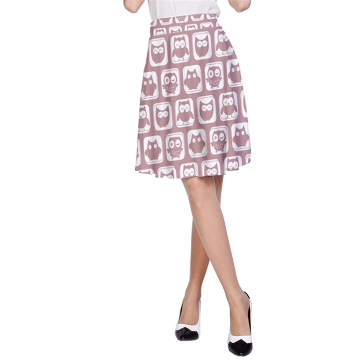 Light Pink And White Owl Pattern A-Line Skirts