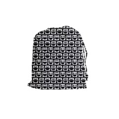 Black And White Owl Pattern Drawstring Pouches (medium)  by GardenOfOphir