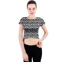 Black And White Owl Pattern Crew Neck Crop Top