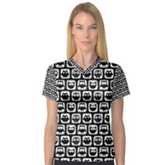 Black And White Owl Pattern Women s V-neck Sport Mesh Tee