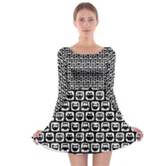 Black And White Owl Pattern Long Sleeve Skater Dress